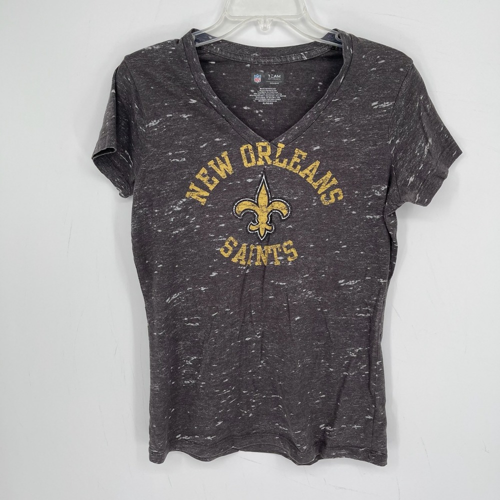 NFL Team Apparel Women's Charcoal Slub V-Neck New Orleans Saints T-Shirt Size XL
